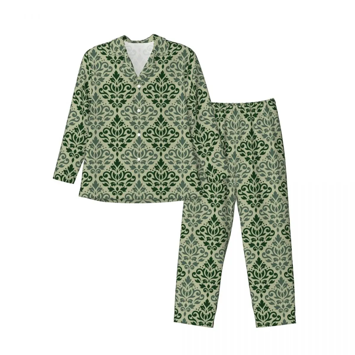 Baroka Drukāt Sleepwear Rudens Ražas Damask Vintage Lielajam Pidžamas Komplekts Cilvēks Ar Garām Piedurknēm Gudrs Atpūtas Grafiskais Naktsveļu3