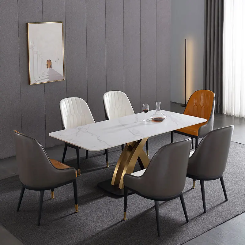 Gaismas luksusa pusdienu galda restorāns villa marmora pusdienu galds un krēsli, pusdienu galds un krēsli kombinācija1
