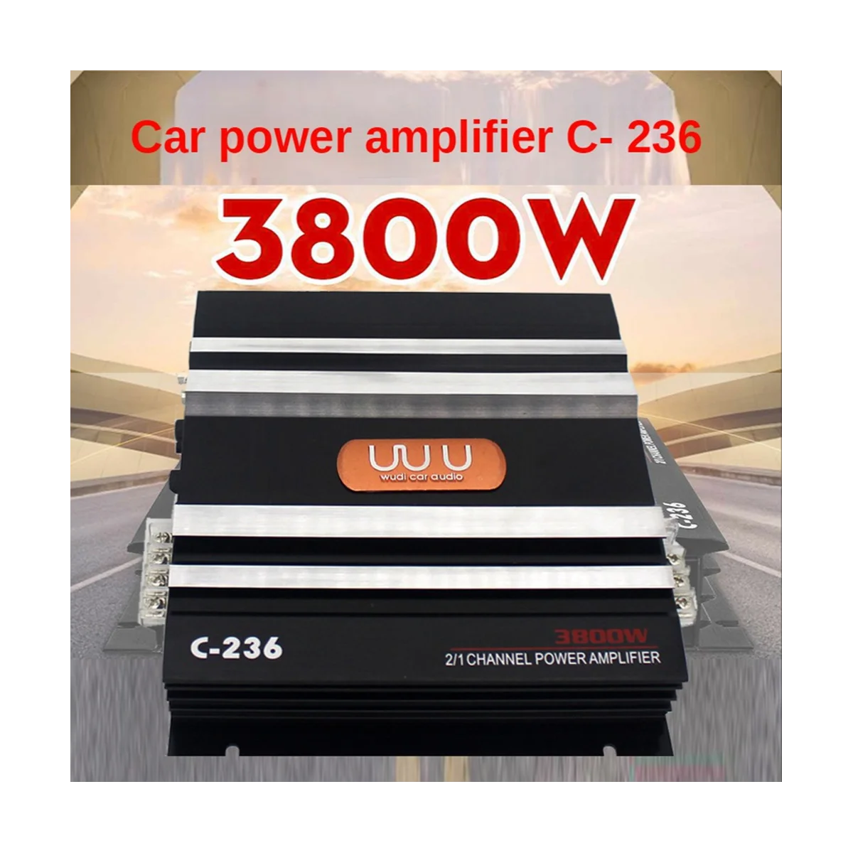 C-236 3800W Auto Amplifer 2 Kanālu Melnā Alumīnija Sakausējuma lieljaudas Auto Stereo Audio Jaudas Pastiprinātājs, Auto Subwoofer4