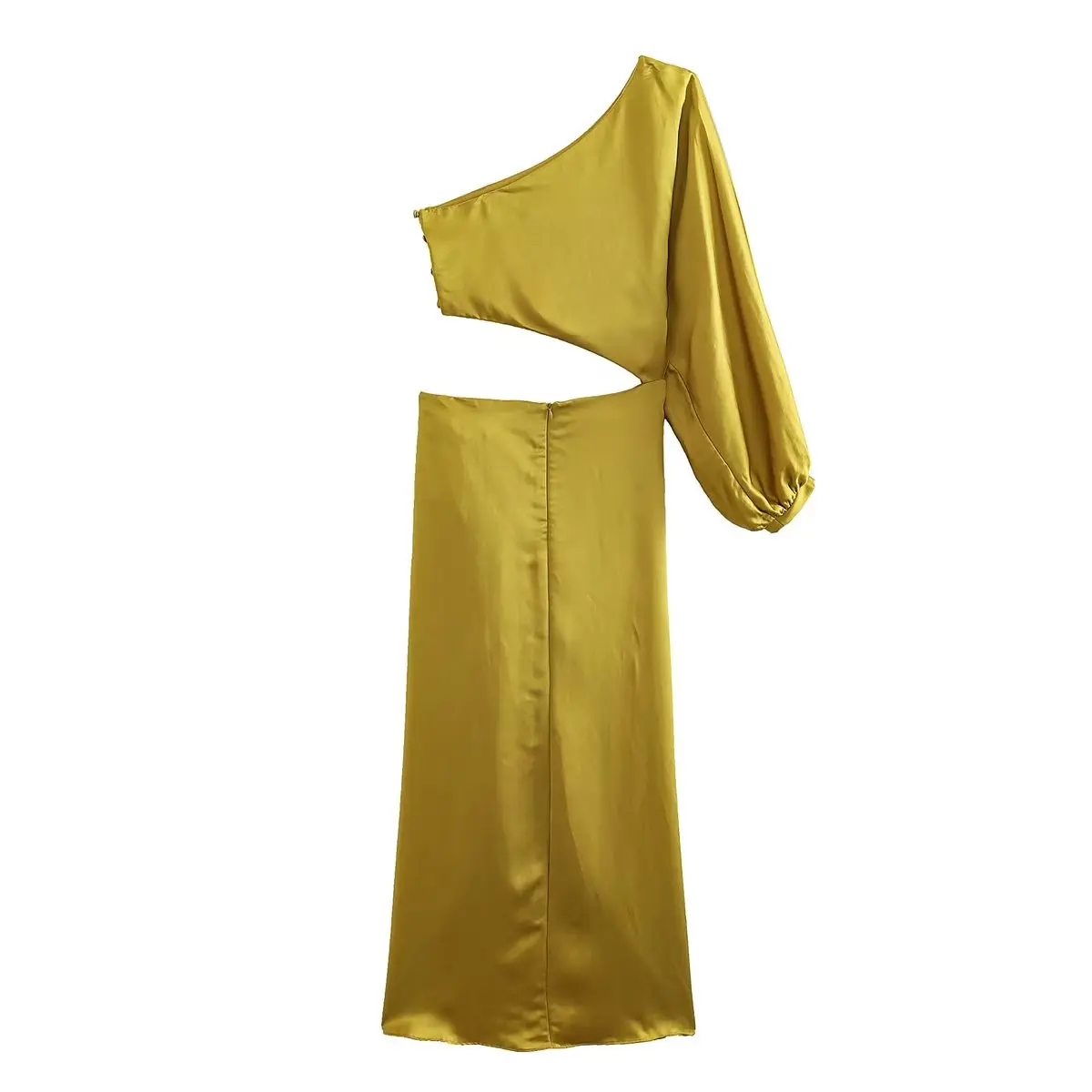 Dzeltena Asimetrisks Izgriezums Kleita Sievietēm Elegants Šiks Lady Vienas Piedurknes Balli Puse Kleitas Sieviešu Drēbes 2023 Vasaras, Jaunas1