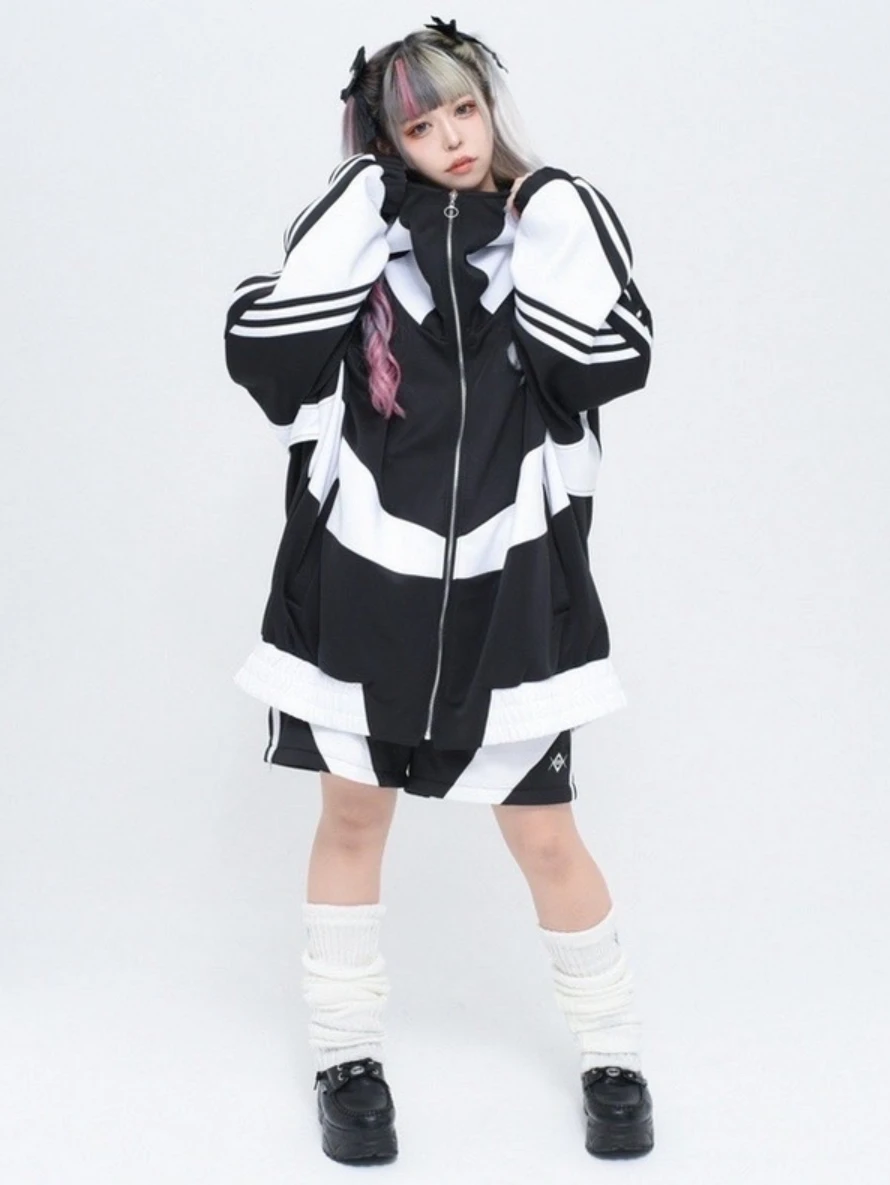 Pielāgota Harajuku Raktuves Stilu un Baltas Sporta pelēkā vārna Mētelis, Bikses Vaļīgas Meitenes Stila Gadījuma divdaļīga Sieviešu Apģērbs1