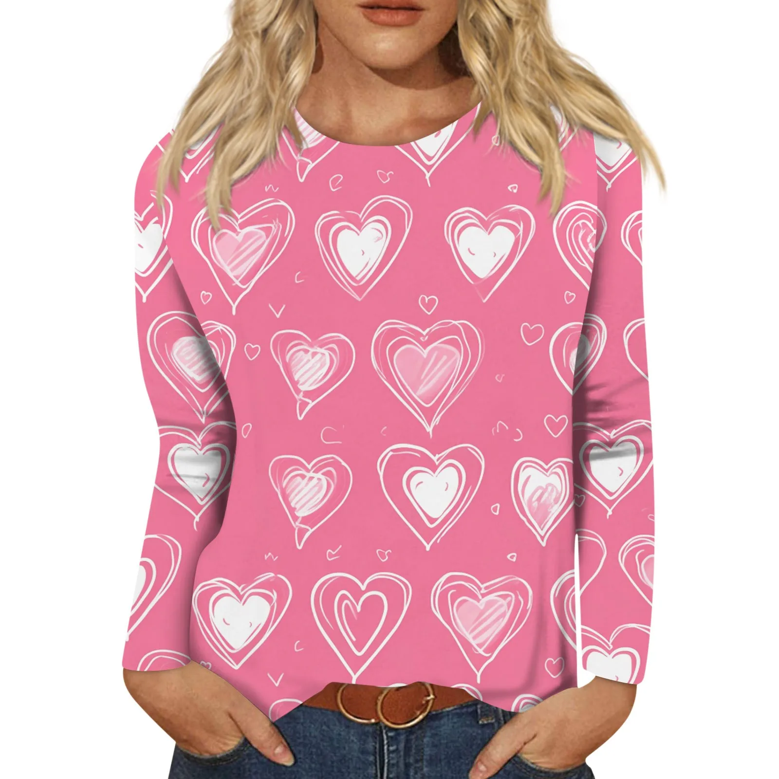 2023 Modes Sieviešu Drukāt Topi Sieviešu Modes Gadījuma Apkalpes kaklu garām Piedurknēm T-krekls Valentīna Diena, Mīlestība Drukāt Lielgabarīta Topi2