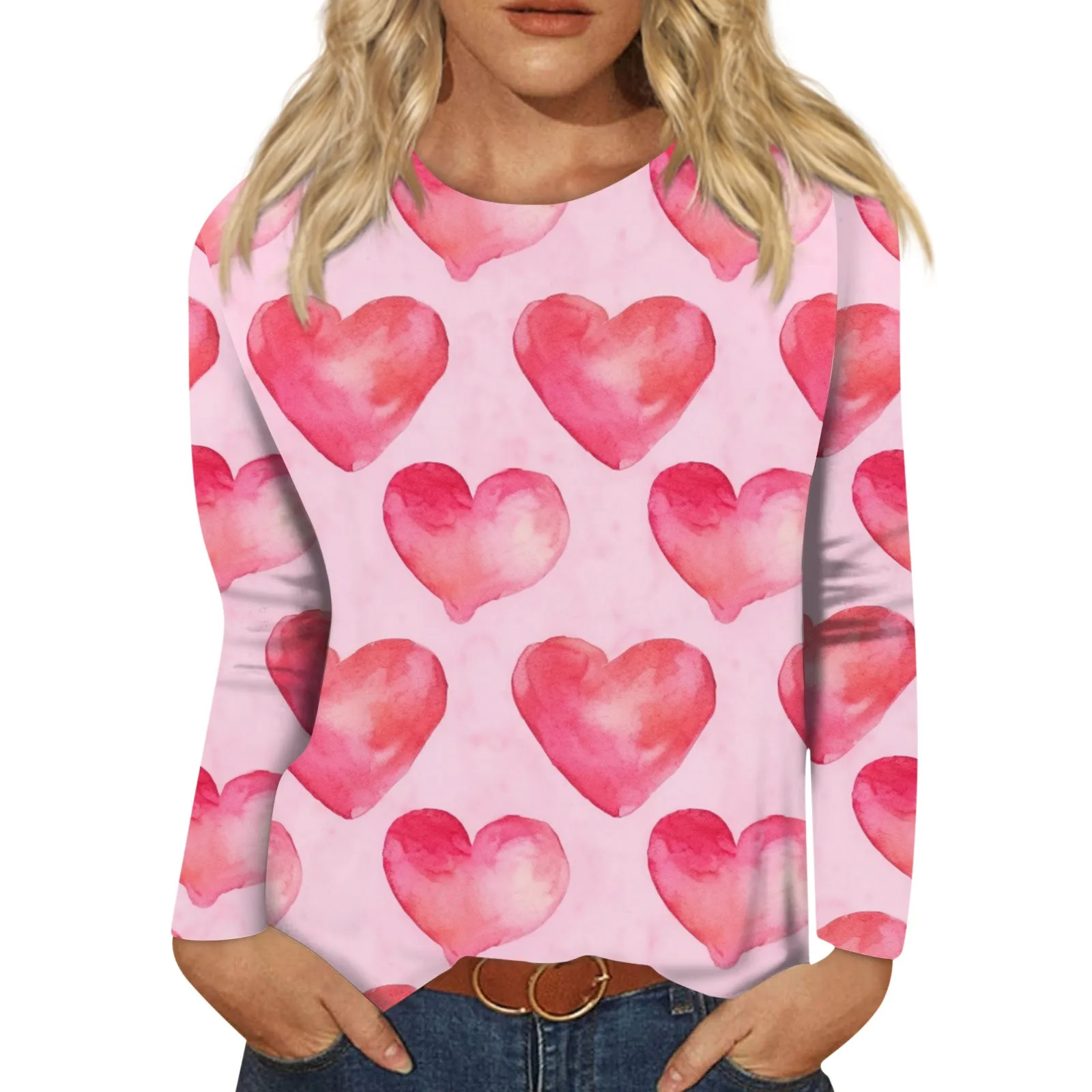2023 Modes Sieviešu Drukāt Topi Sieviešu Modes Gadījuma Apkalpes kaklu garām Piedurknēm T-krekls Valentīna Diena, Mīlestība Drukāt Lielgabarīta Topi3