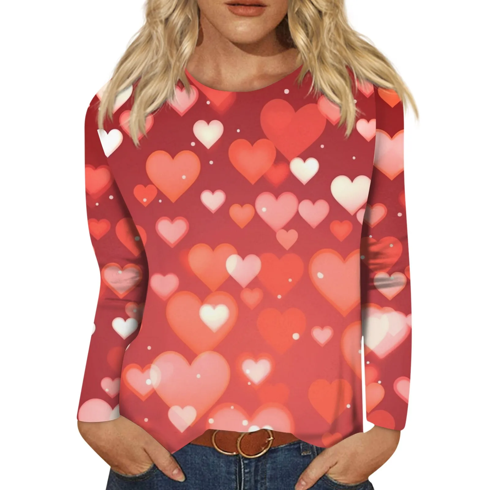 2023 Modes Sieviešu Drukāt Topi Sieviešu Modes Gadījuma Apkalpes kaklu garām Piedurknēm T-krekls Valentīna Diena, Mīlestība Drukāt Lielgabarīta Topi4