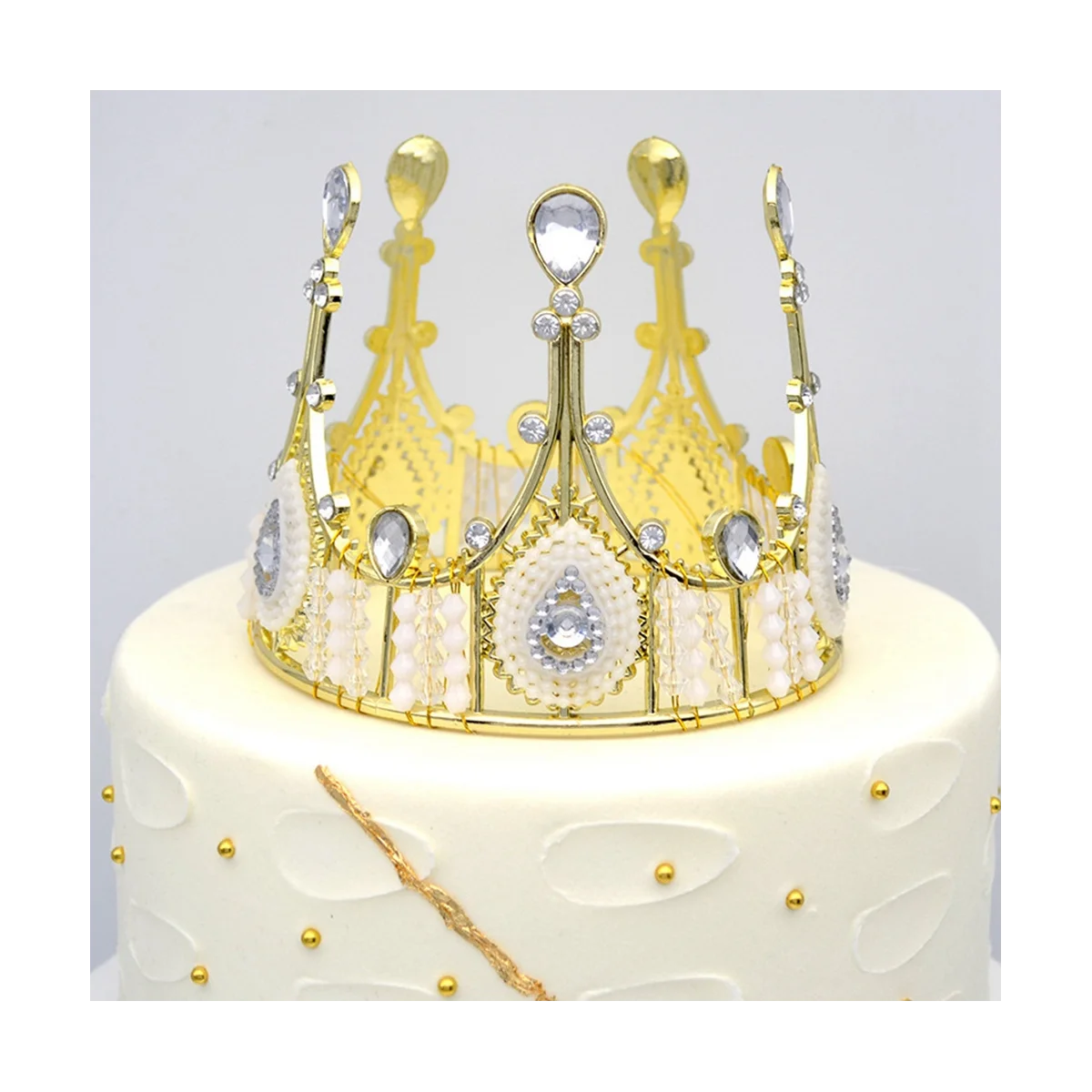 4gab Zelta Kroņa Kūka Topper Bērnu Dušas, Dzimšanas dienas Princese Puse Kāzu Kūka Rotājumi Rhinestone Crystal5