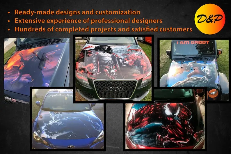 Anotācija Auto Kapuci Apmetni Pilnu Krāsu Vinila Decal 3D Modeli Uzlīme2