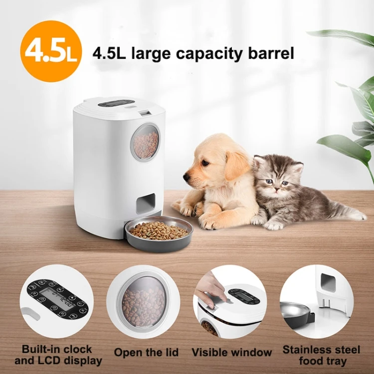 4.5 L Smart Pet Cat Suņa Bļodā Pārtikas Automātisko Dozatoru Pakārtotā Ar Taimeri Auto Elektronisko Pakārtotā Ar Metāla Ēdienu Paplātes3