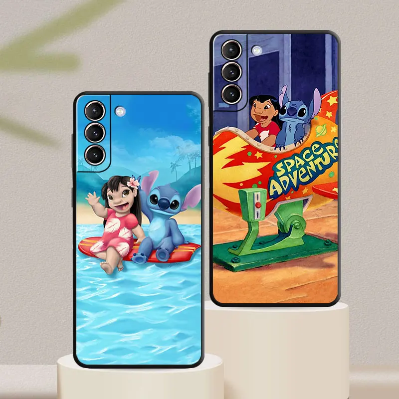 Case For Samsung Galaxy S22 S23 Ultra S20 S21 FE S10 S20 S9 Plus Piezīme 20 10 9 Tālruņa Vāciņš Melns Būtiska Disney Cartoon Lilo Shell5