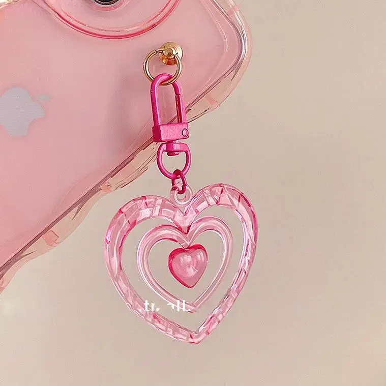 Korejas 3D Mīlestību Sirdī, Skaidrs, Telefonu Gadījumos iPhone 11 14 Plus 12 13 Pro Max XS X XR Cute Rozā Keychain Mīksta Silikona Būtiska Vāciņu4