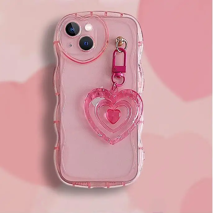 Korejas 3D Mīlestību Sirdī, Skaidrs, Telefonu Gadījumos iPhone 11 14 Plus 12 13 Pro Max XS X XR Cute Rozā Keychain Mīksta Silikona Būtiska Vāciņu5