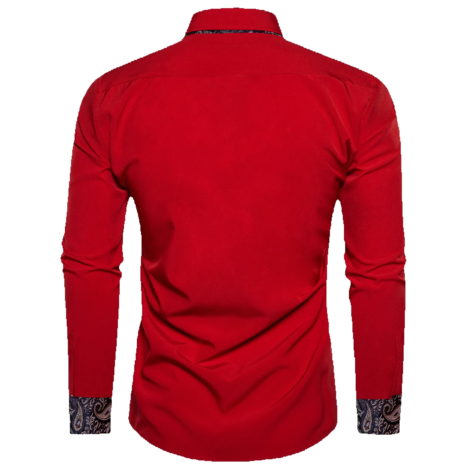 Dibangu Garām Piedurknēm Sarkans Ciets Zilā Paisley Krāsu Kontrastu Modes Kleita Krekls Poga-Apkakle Vīriešu Apģērbs1