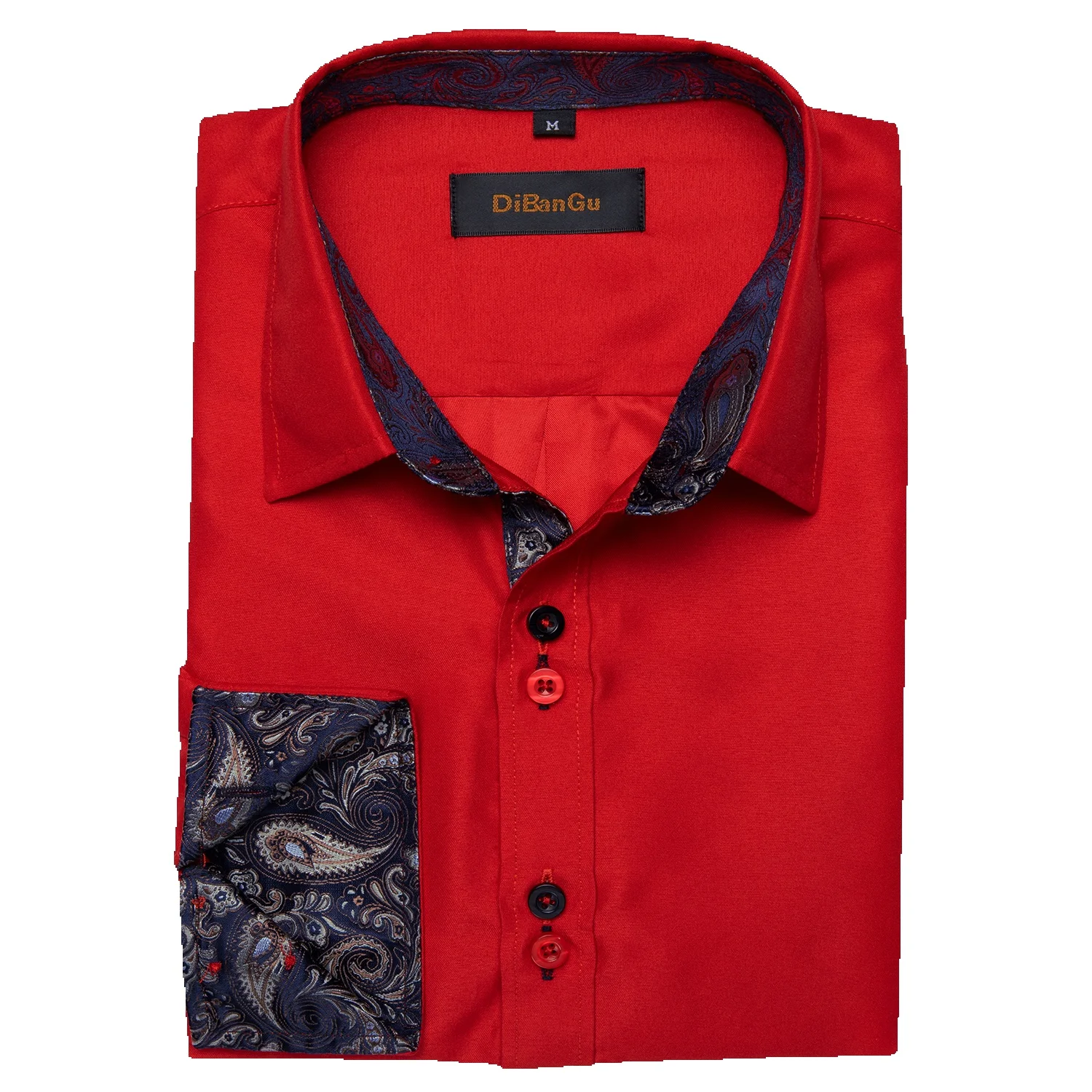 Dibangu Garām Piedurknēm Sarkans Ciets Zilā Paisley Krāsu Kontrastu Modes Kleita Krekls Poga-Apkakle Vīriešu Apģērbs2