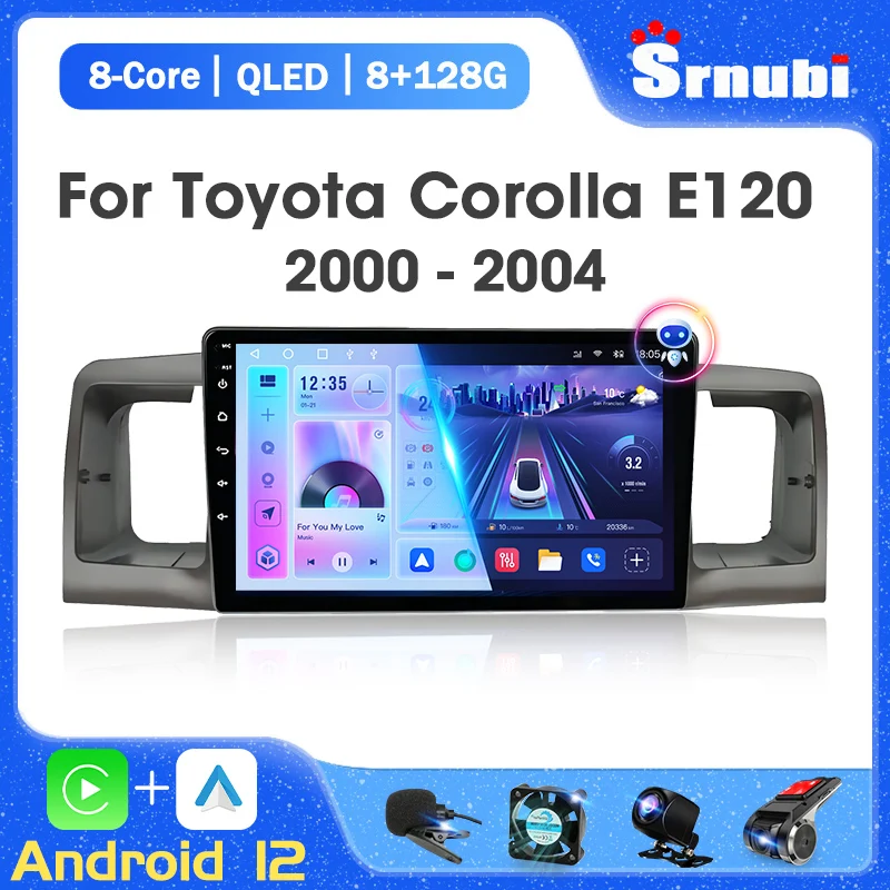 2 Din Android 12 Automašīnas Radio Multimediju Atskaņotājs, Navigācija GPS Toyota Corolla E130 E120 2000 2001 2002 2003 2004 Carplay Stereo0