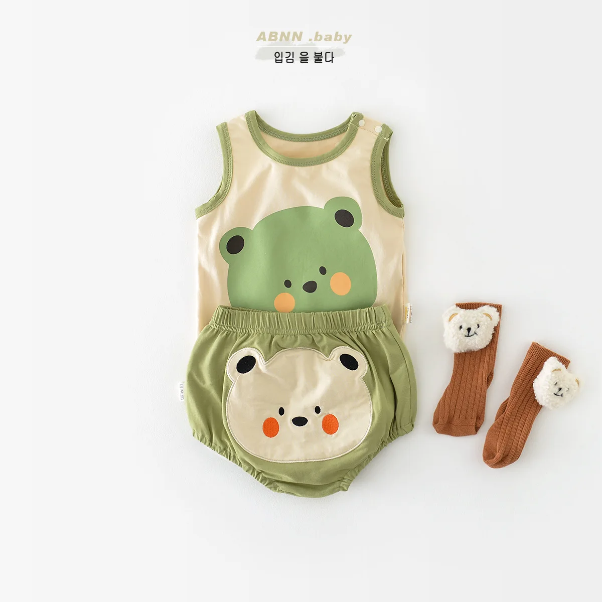 Summer Infant Baby Zēni 2GAB Apģērbu Komplekts Kokvilnas Karikatūra bez Piedurknēm, Vestes Zaudēt Plānas Lācis Pp Bikses, Uzvalks Toddler Zēnu Apģērbs3