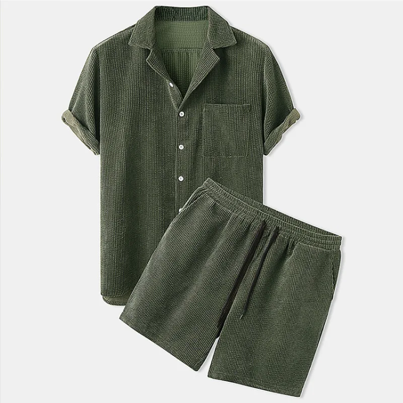 2023 Vasaras Gadījuma Vīriešu Uzvalku Apkakli, Īsām Piedurknēm Krekls Iestatīt vienkrāsainu Top Kvalitātes Vīriešu Krekls+Šorti 2PC Uzstādīt Modes Apģērbs Komplekts0