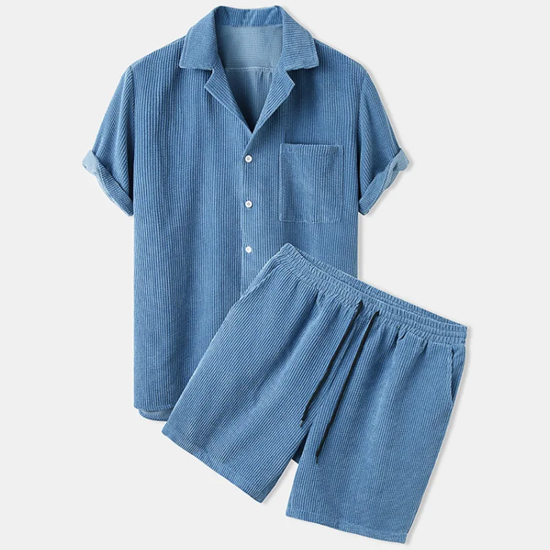 2023 Vasaras Gadījuma Vīriešu Uzvalku Apkakli, Īsām Piedurknēm Krekls Iestatīt vienkrāsainu Top Kvalitātes Vīriešu Krekls+Šorti 2PC Uzstādīt Modes Apģērbs Komplekts1