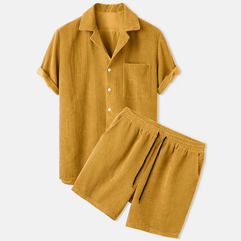 2023 Vasaras Gadījuma Vīriešu Uzvalku Apkakli, Īsām Piedurknēm Krekls Iestatīt vienkrāsainu Top Kvalitātes Vīriešu Krekls+Šorti 2PC Uzstādīt Modes Apģērbs Komplekts2