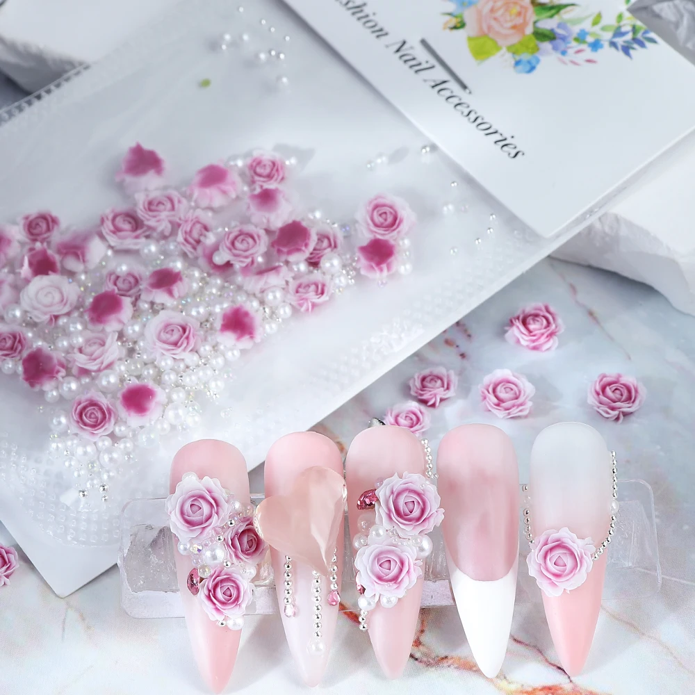 Rozes Dizaina Nail Charm Piederumi Sajauc Pērles Manikīrs Daļa DIY 3D Romantisku Ziedu, Nagu Rotājumi, Piegādes Profesionāļiem1