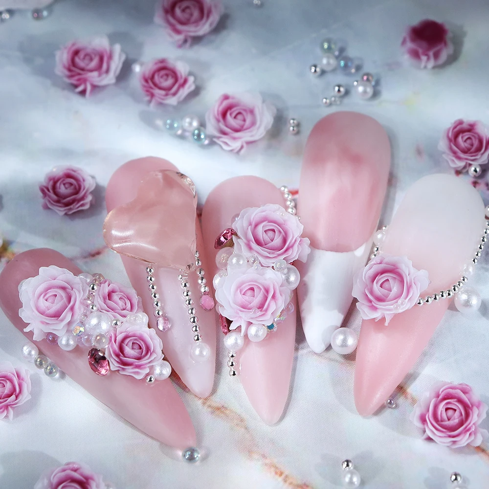 Rozes Dizaina Nail Charm Piederumi Sajauc Pērles Manikīrs Daļa DIY 3D Romantisku Ziedu, Nagu Rotājumi, Piegādes Profesionāļiem2