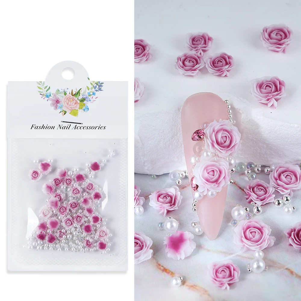 Rozes Dizaina Nail Charm Piederumi Sajauc Pērles Manikīrs Daļa DIY 3D Romantisku Ziedu, Nagu Rotājumi, Piegādes Profesionāļiem4