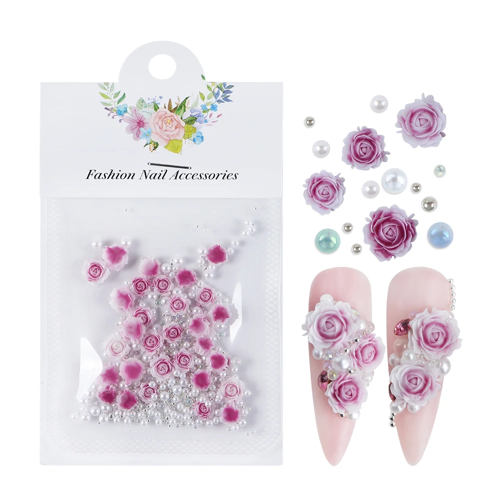 Rozes Dizaina Nail Charm Piederumi Sajauc Pērles Manikīrs Daļa DIY 3D Romantisku Ziedu, Nagu Rotājumi, Piegādes Profesionāļiem5