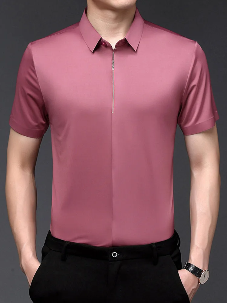 Vasaras Vīriešu Jauno Business Casual Slim Bezšuvju Plānas vienkrāsainu Kreklu Īsām piedurknēm 4 Krāsas pēc Izvēles Atdzist Elpojošs Top Vīriešiem1