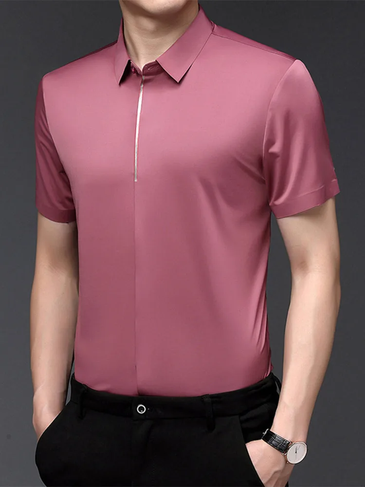Vasaras Vīriešu Jauno Business Casual Slim Bezšuvju Plānas vienkrāsainu Kreklu Īsām piedurknēm 4 Krāsas pēc Izvēles Atdzist Elpojošs Top Vīriešiem2