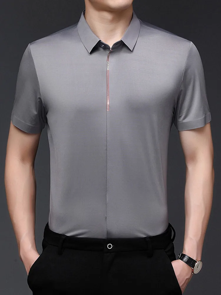 Vasaras Vīriešu Jauno Business Casual Slim Bezšuvju Plānas vienkrāsainu Kreklu Īsām piedurknēm 4 Krāsas pēc Izvēles Atdzist Elpojošs Top Vīriešiem4