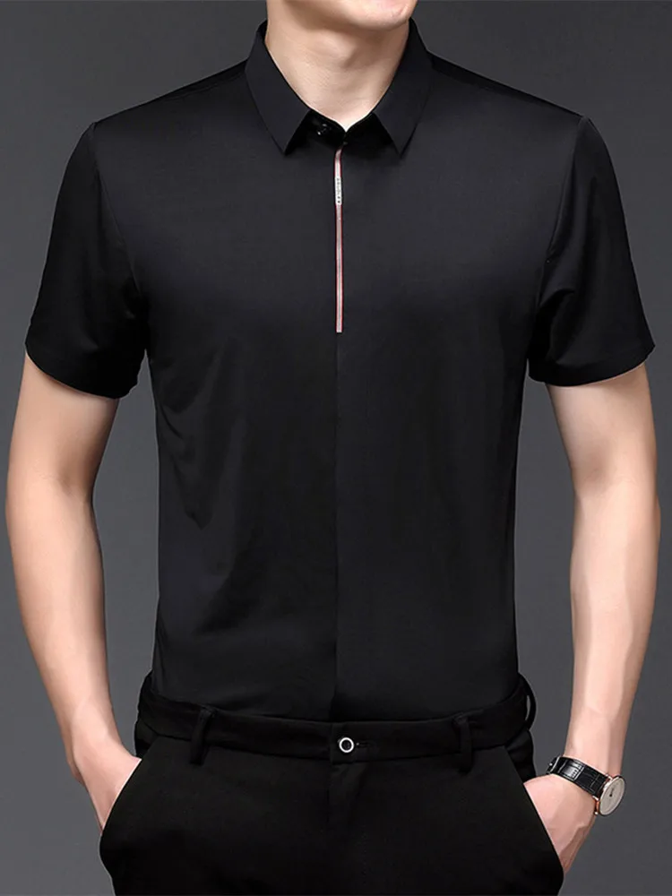 Vasaras Vīriešu Jauno Business Casual Slim Bezšuvju Plānas vienkrāsainu Kreklu Īsām piedurknēm 4 Krāsas pēc Izvēles Atdzist Elpojošs Top Vīriešiem5