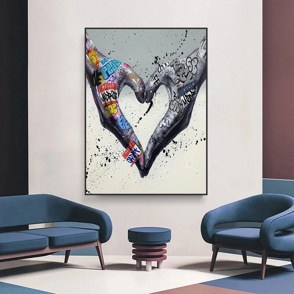 Mūsdienu Banksy Mīlestību un Skūpstīties Dāvana Mīļāko Krāsains Grafiti Gleznas Pop Sienas, Mākslas Plakātu, Drukāto viesistaba, Mājas Dekoru Attēlu1