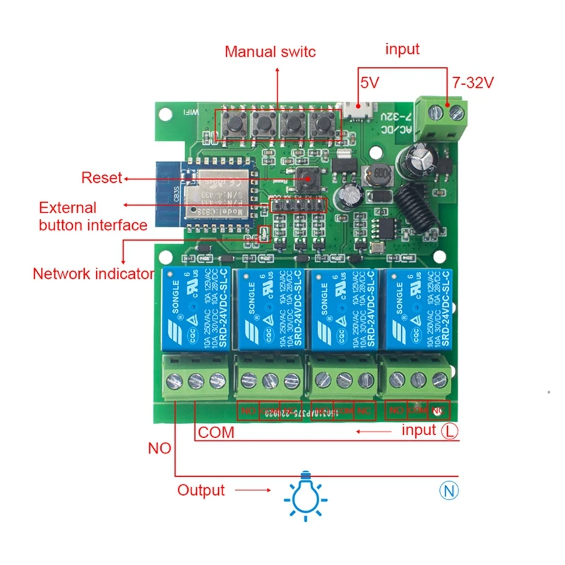 Tuya Smart Switch Wifi DIY Taimeris+Tālvadības pulti AC/DC 7-32V 4CH RF Smartlife Mājas Automatizācijas Moduli, Alexa, Google Home Rezerves Daļas4