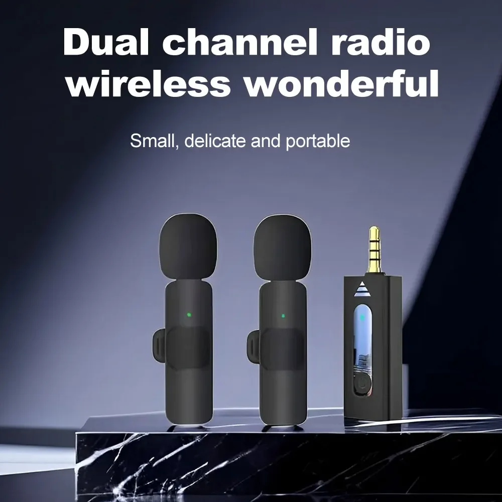 Lavalier Mikrofons Bezvadu Atloks Mikrofons Bezvadu Dual Klipu par Mikrofonus iPhone DSLR Android Tālrunis Video Ieraksts0