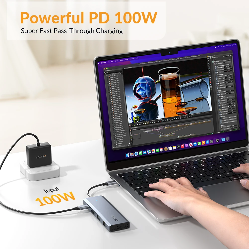iDsonix 10 in 1 USB C HUB Doks ar 4K HDMI USB 3.0 5Gbps C Tipa dokstacija, lai Gigabit Ethernet, SD/TF PD100W Power Piegāde4