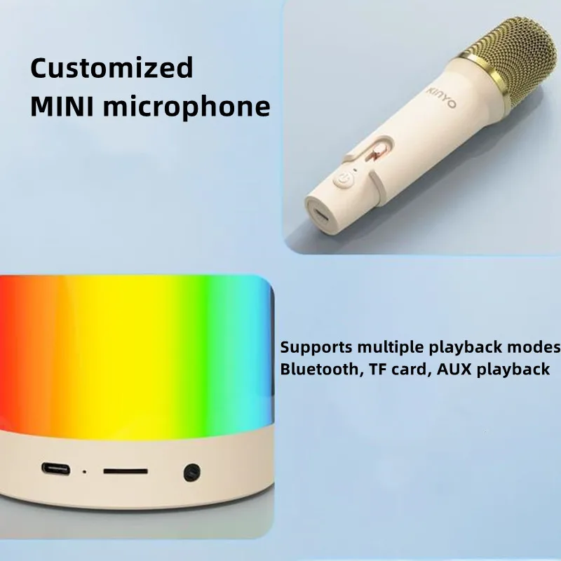 28W Mini Portatīvo Āra Karaoke Bluetooth Skaļrunis Ar Bezvadu Mikrofonu Kartes Subwoofer Caixa De Som Bērnu Dāvanu5