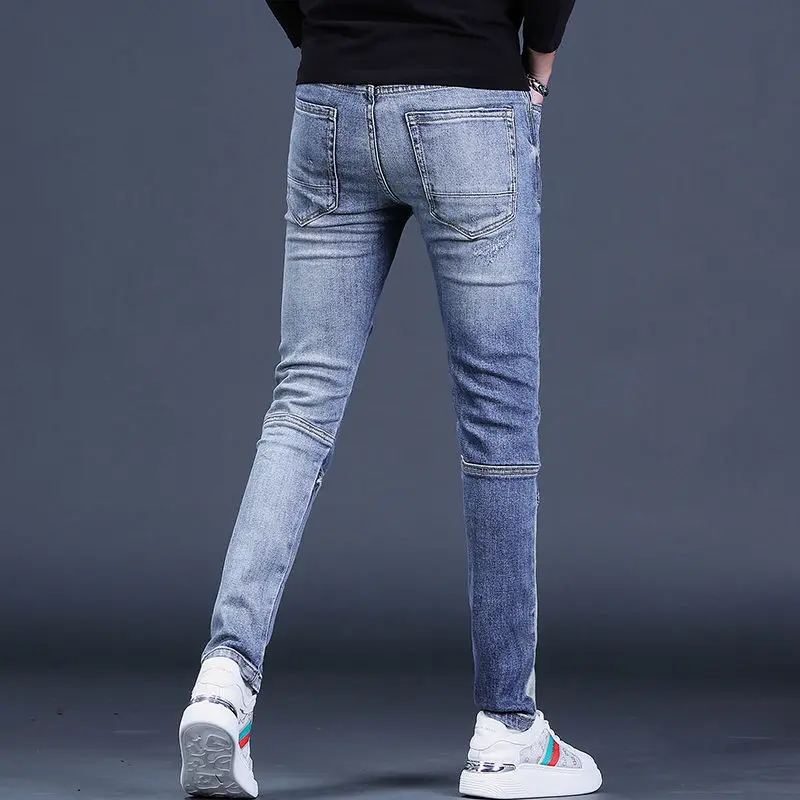 Korejas dizaineris Modes Vīriešu Luksusa Zīmola Džinsa Džinsi Hip Hop Kravas Bikses Stilīgs Vīriešu Motociklu Slim Raibs Bikses4