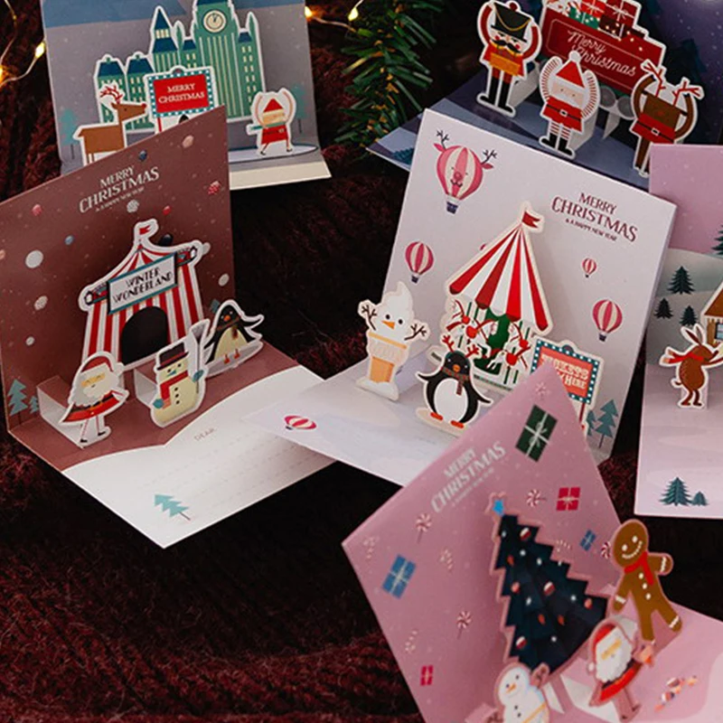 1Set 3D Apsveikuma Kartītes Draugu, Ģimenes Svētību, Pastkartes, Aploksnes Dzimšanas dienas Jauno Gadu Ziemassvētku Dāvanu Kartēm Grupa Krājumi1
