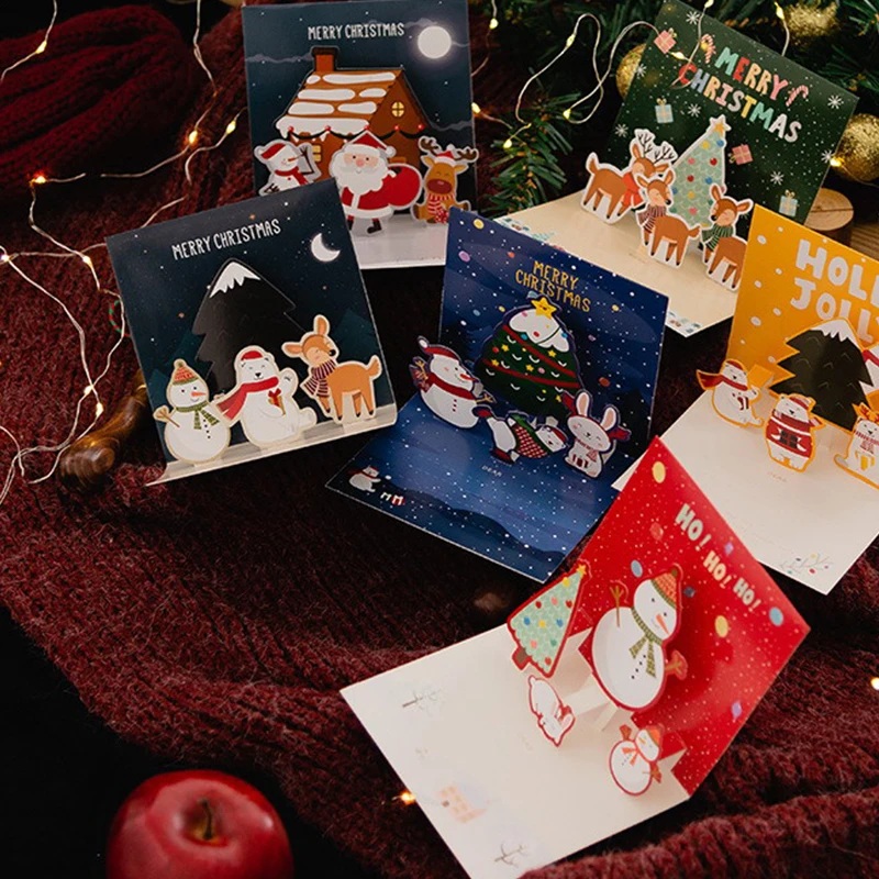 1Set 3D Apsveikuma Kartītes Draugu, Ģimenes Svētību, Pastkartes, Aploksnes Dzimšanas dienas Jauno Gadu Ziemassvētku Dāvanu Kartēm Grupa Krājumi2