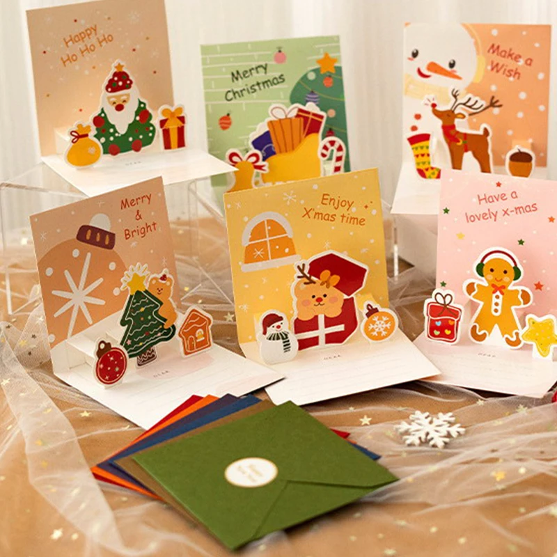 1Set 3D Apsveikuma Kartītes Draugu, Ģimenes Svētību, Pastkartes, Aploksnes Dzimšanas dienas Jauno Gadu Ziemassvētku Dāvanu Kartēm Grupa Krājumi3