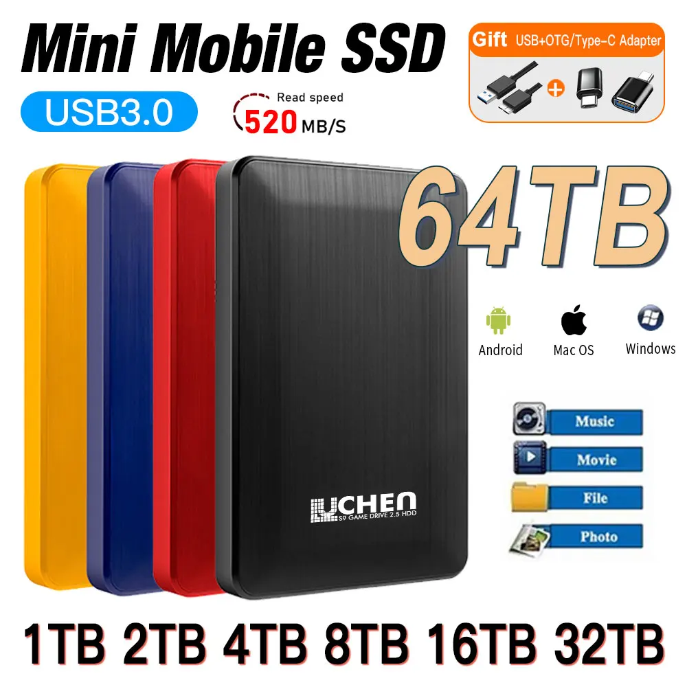 Jaunu 1TB Mobilo Cietvielu Disks USB 3.0 Ārējo SSD Cietais Disks 2tb ātrgaitas Portatīvo SSD disks 500GB Cieto Disku par Portatīvo Mac DATORU0
