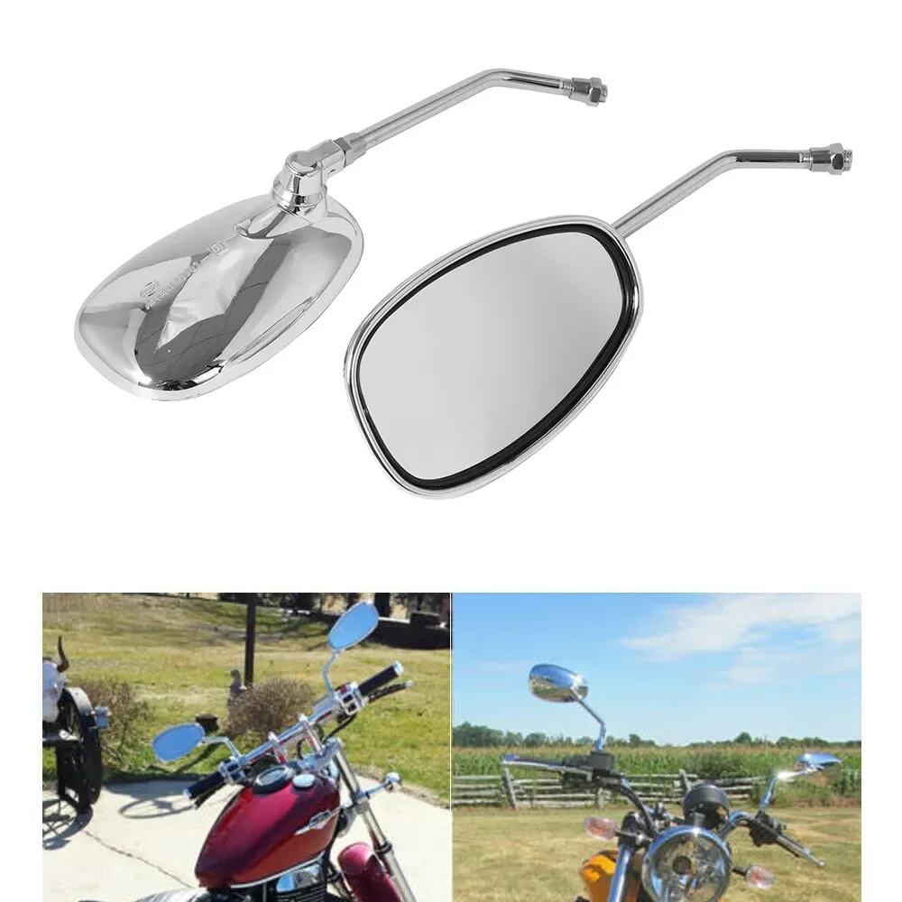 Spoguļi 10mm Alumīnija, Lai Cruiser Helikopters Honda Kawasaki Ducati Harley Suzuki Pasūtījuma 2GAB Motociklu Chrome Ovāls Sānu Atpakaļskata0