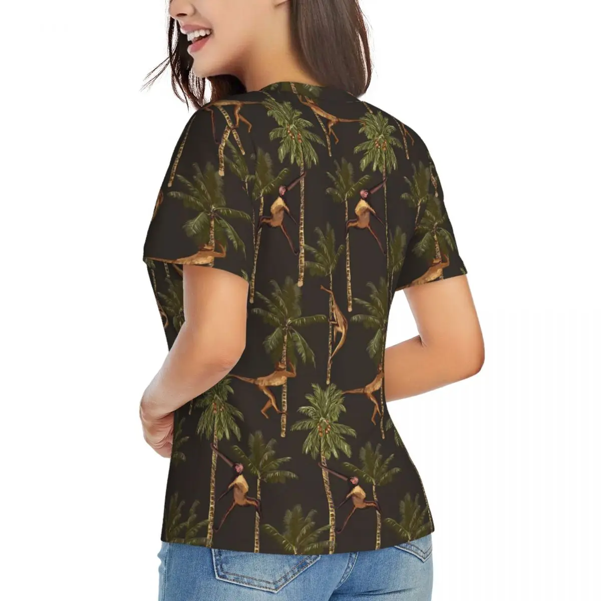 Pērtiķis Print T-Krekls Palmu Koki Harajuku T Krekli Dāmas V Kakla Ielu Stilu, T 2024 Vasaras Īstermiņa Piedurknēm Dizains Top Tees2