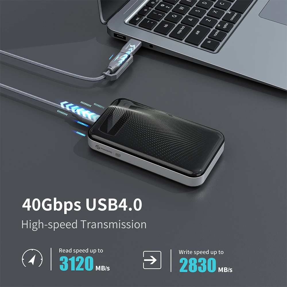 PHIXERO Portatīvo SSD 40Gbps Thunderbolt 4 USB 4.0 līdz 3150MB/s Ārējās Cietvielu Disks 2TB 512 gb, 1 tb Tipa C Portatīvo DATORU1