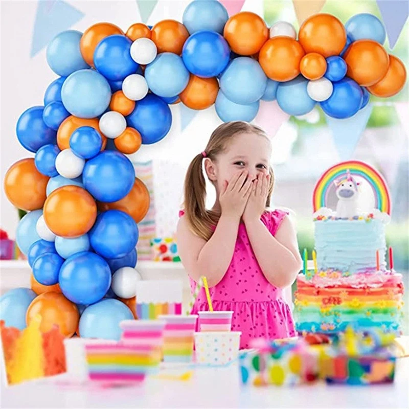 93PCS Premium Lateksa Zilā, Oranžā Un Baltā Puse, Balonu Komplektu, Dzimšanas dienām Viegli Izmantot2