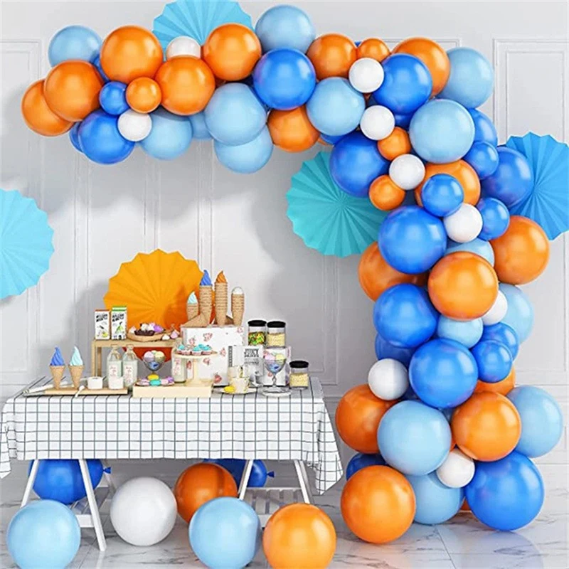 93PCS Premium Lateksa Zilā, Oranžā Un Baltā Puse, Balonu Komplektu, Dzimšanas dienām Viegli Izmantot5