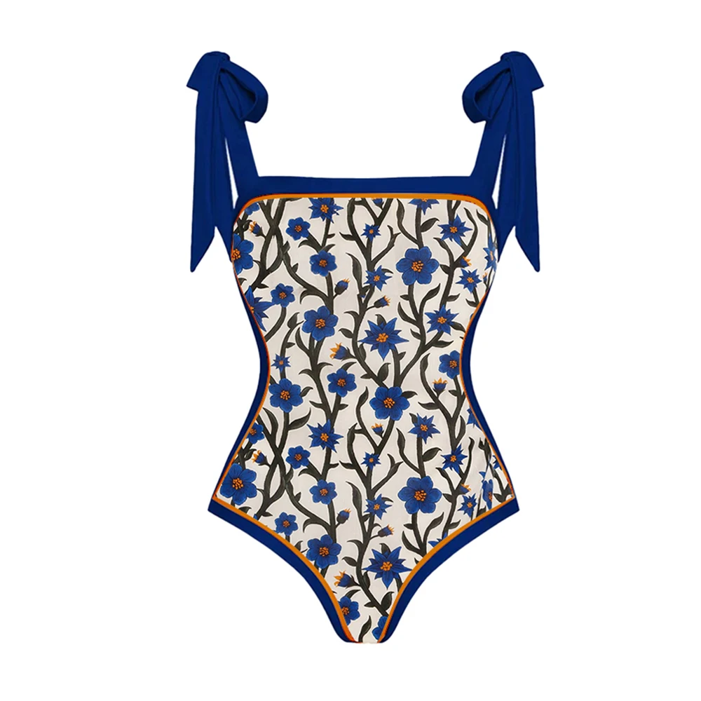 Modes Colorblock Viens Gabals Peldkostīms Retro Floral-print Peldkostīmi Sieviešu Push Up Trīsstūris Bikini Vasarā Peldēties Uzvalku Valkāt Pludmales1