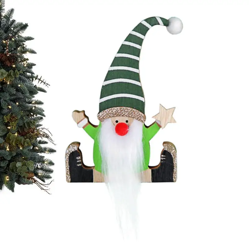 Ziemassvētku Vecītis, Rūķis Koka Rotājumi Ziemassvētku Vecītis, Koka Apdares Rotājumu Portatīvie Koka Pakārt Amatniecības Gnome Elf Puse0