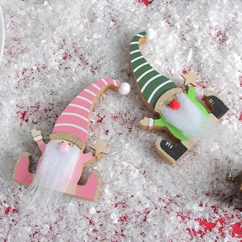 Ziemassvētku Vecītis, Rūķis Koka Rotājumi Ziemassvētku Vecītis, Koka Apdares Rotājumu Portatīvie Koka Pakārt Amatniecības Gnome Elf Puse1