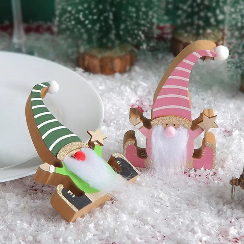 Ziemassvētku Vecītis, Rūķis Koka Rotājumi Ziemassvētku Vecītis, Koka Apdares Rotājumu Portatīvie Koka Pakārt Amatniecības Gnome Elf Puse2