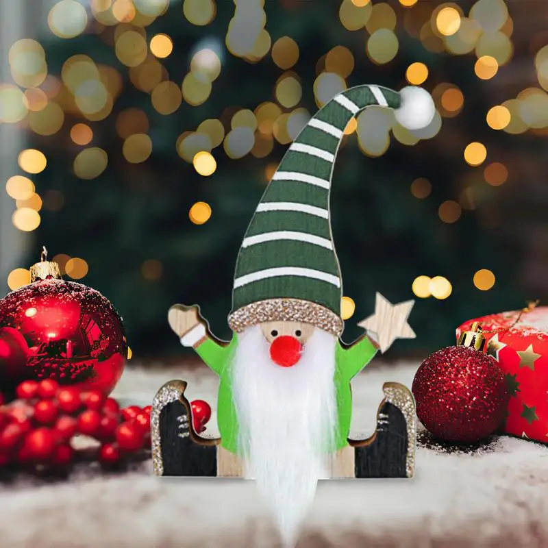 Ziemassvētku Vecītis, Rūķis Koka Rotājumi Ziemassvētku Vecītis, Koka Apdares Rotājumu Portatīvie Koka Pakārt Amatniecības Gnome Elf Puse4