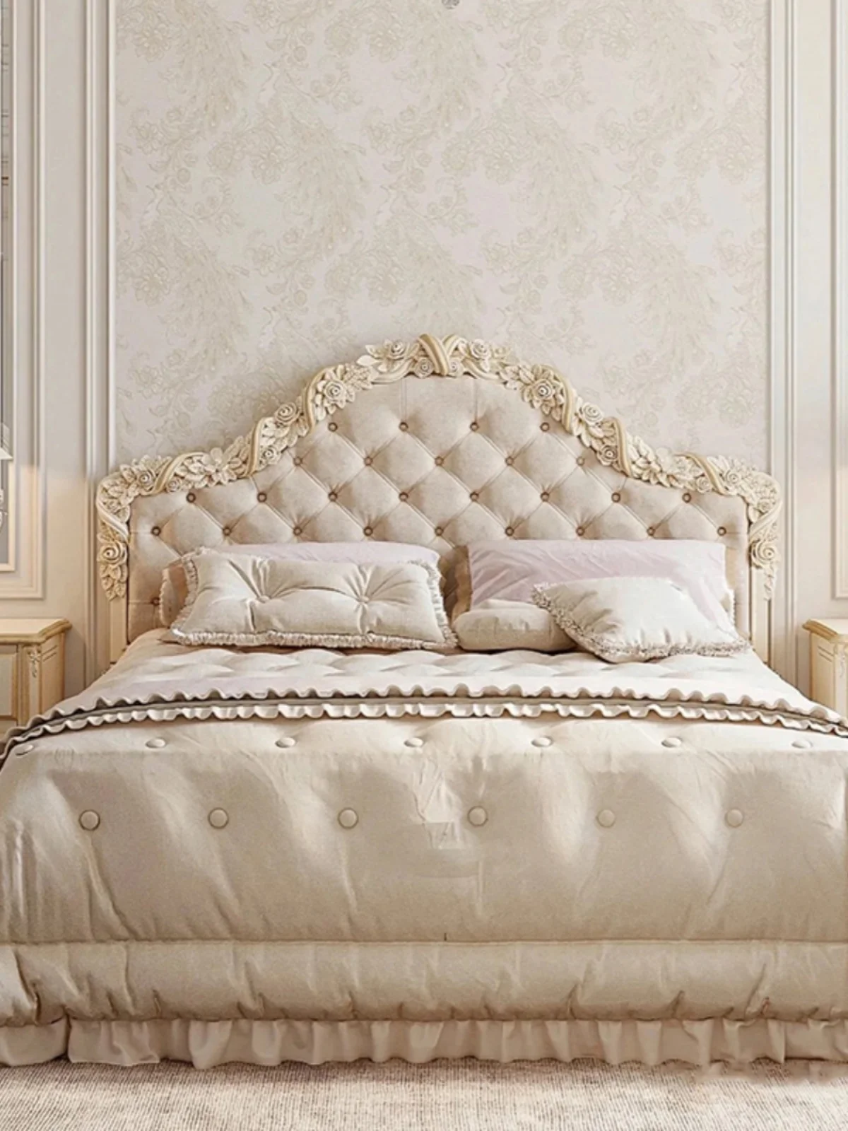 Franču cieta koka griešanai mūsdienu vienkārši pils gulta high-end gaismas luksusa divvietīgu gultu0
